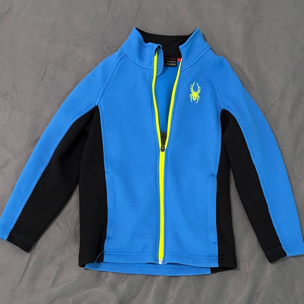 Spyder Kids Blue and Black Mid-layer with Neon Yellow Accents